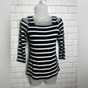 INC International Concepts black & white striped cold of shoulder top/si…